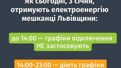 На Львівщині виключатимуть світло із 14:00