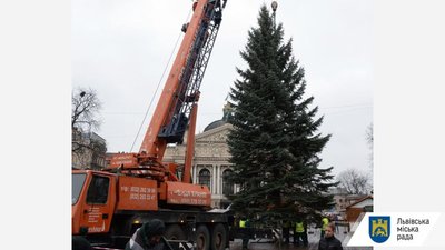 У Львові біля розгромленого фонтану встановили новорічну ялинку