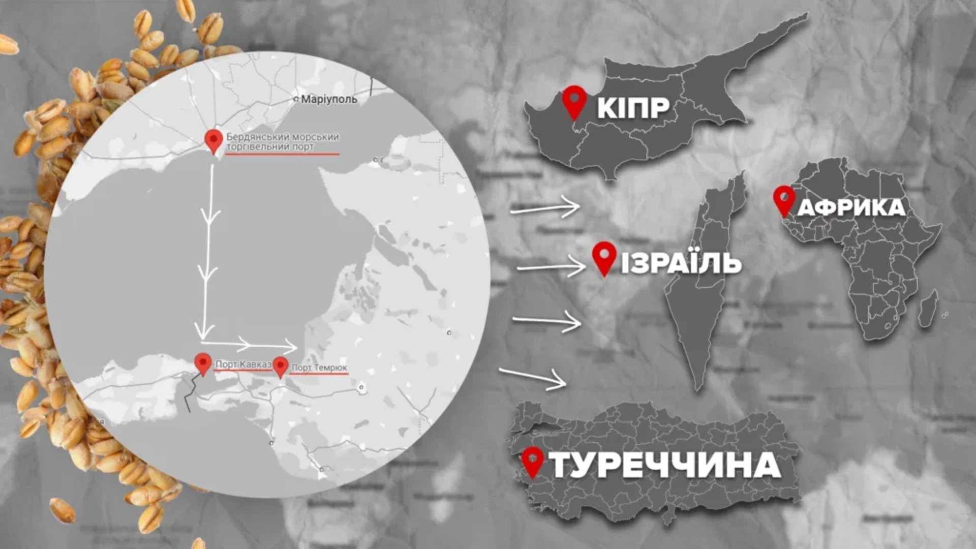 Інфографіка шляхів поставок викраденого українського зерна