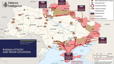 Британська розвідка показала на мапі розстановку сил в Україні