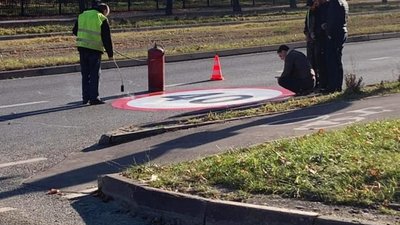 У Львові на Княгині Ольги на асфальті нанесли попереджувальний знак (ФОТО)
