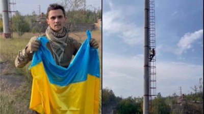У пам’ять про загиблих побратимів воїни 103-ї бригади ТрО вивісили прапор над звільненим Ямполем