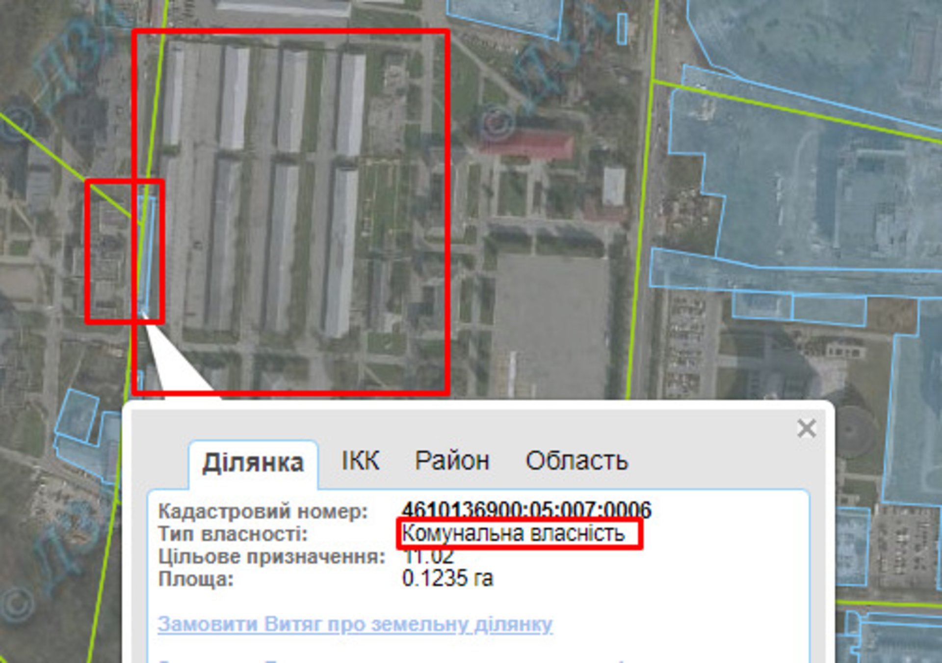 Спірна ділянка на Публічній кадастровій карті