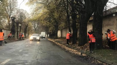 Як у Самборі десятки двірників прибирають одну вулицю (ФОТО)