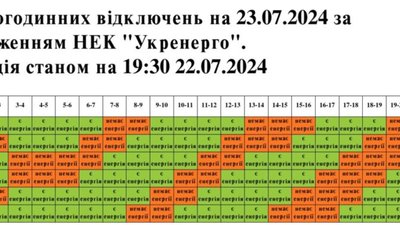 Як на Львівщині виключатимуть світло 23 липня