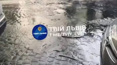 У Львові на Стефаника з-під бруківки б’є вода (ВІДЕО)