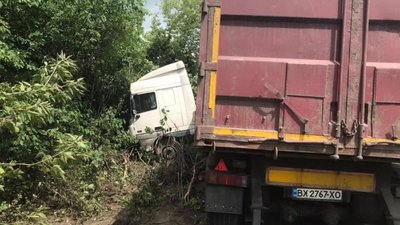 На Львівщині у вантажівки "вистрілило" колесо і вона злетіла в кювет (ФОТО)