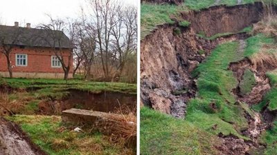 У селі на Львівщині поблизу будинку утворилося провалля (ФОТО)