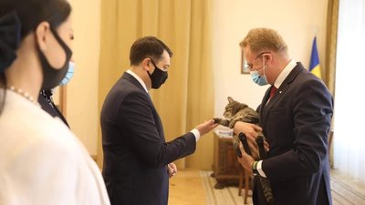 Разумков привітався із головним котом Львова (ФОТО)