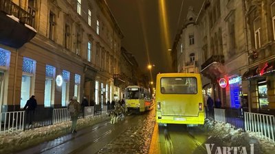 У центрі Львова ветеран на колясці їхав дорогою через нерозчищені тротуари (ФОТО)