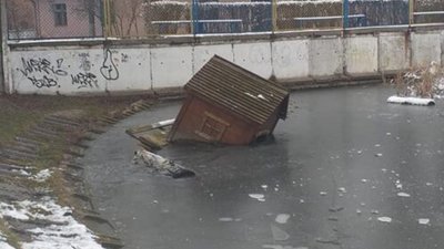 У Львові на Левандівці зламався будиночок для лебедів (ФОТО)