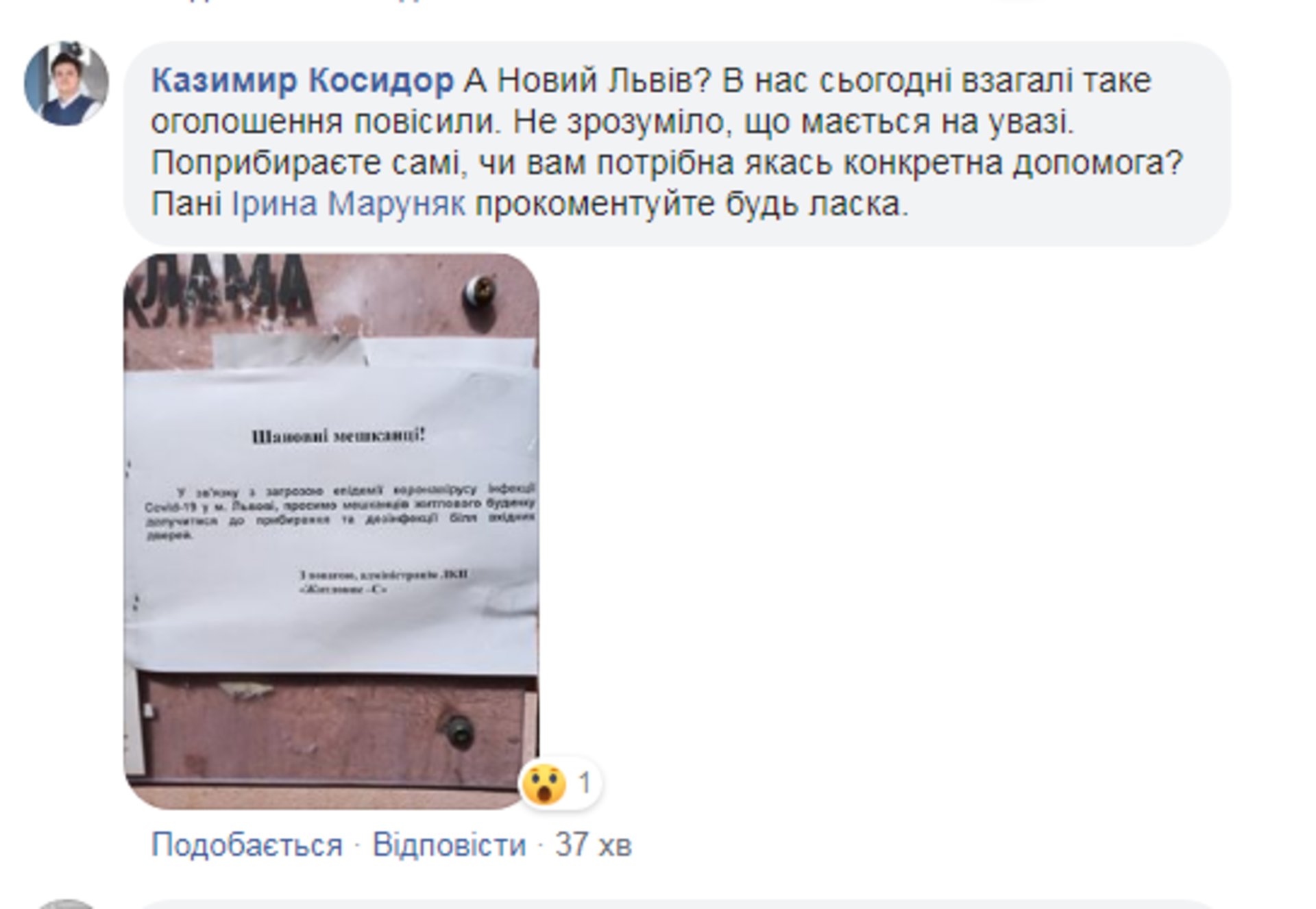 Скриншот ФБ/Ірина Маруняк