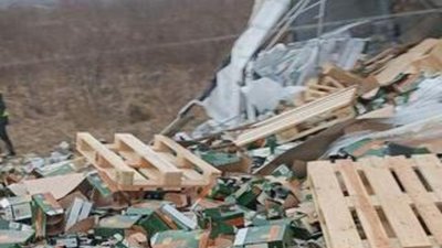 Біля Львова перекинулася вантажівка з дорогим алкоголем (ФОТО)
