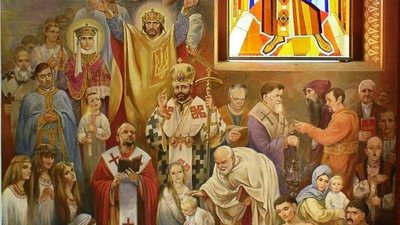 У церкві на Львівщині зображені унікальні настінні розписи: святі у вигляді реальних людей