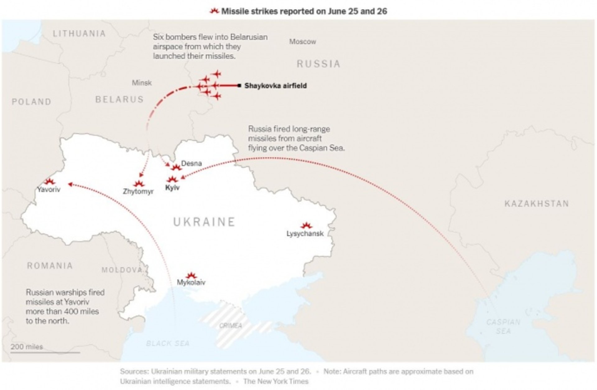 "New York Times" показав, звідки Росія випустила по Україні 56 ракет у вихідні