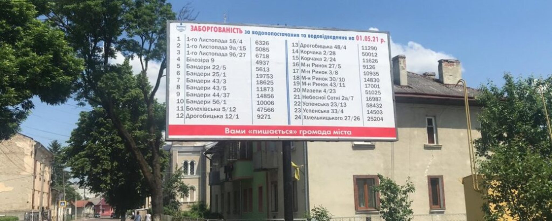 У Стрию розмістили білборди з адресами людей, які заборгували гроші за воду, фото Суспільне
