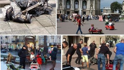 У Львові згоріли машинки, які їздили біля Оперного театру (ФОТО)