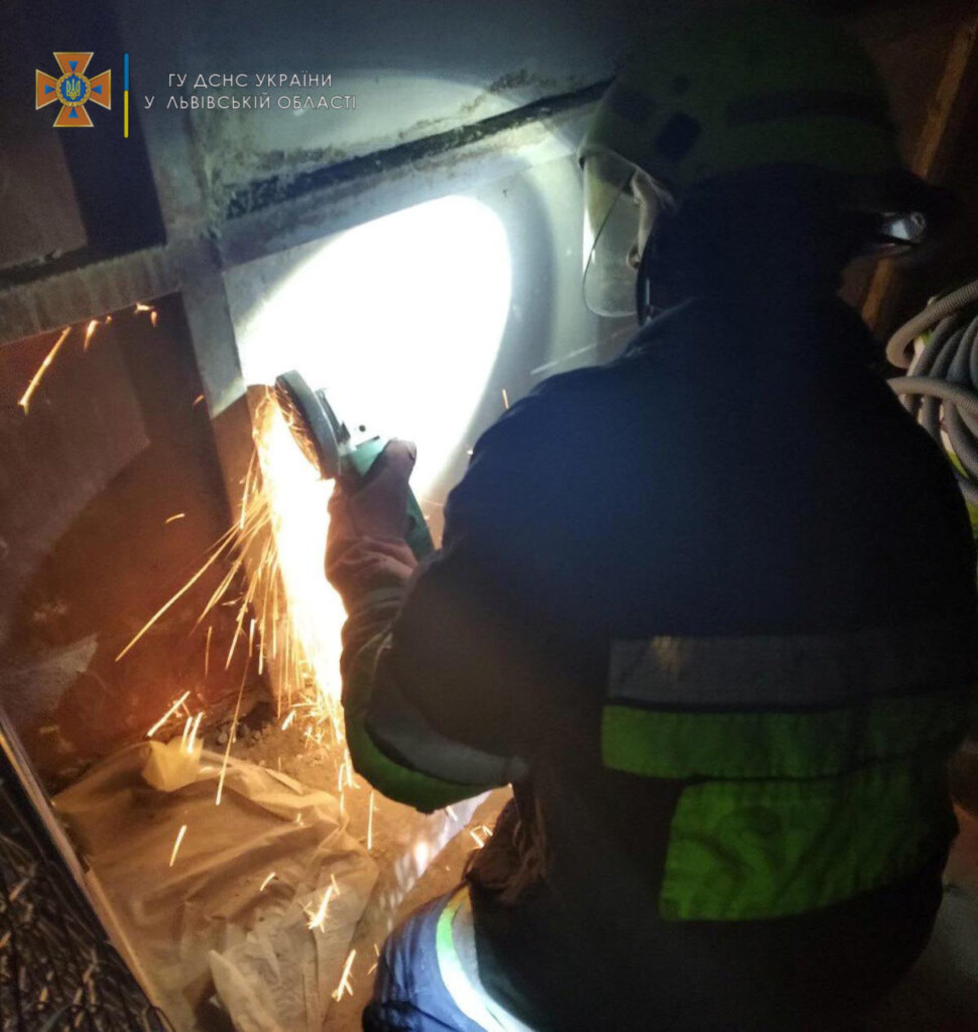 У Дрогобичі, що на Львівщині, надзвичайники врятували собаку, який застряг між металевим гаражем і складом