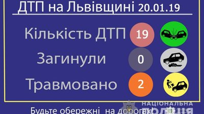 Минулої доби на автодорогах Львівщини сталися 19 ДТП