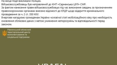 На Рівненщині працівника ТЦК вдарили по голові