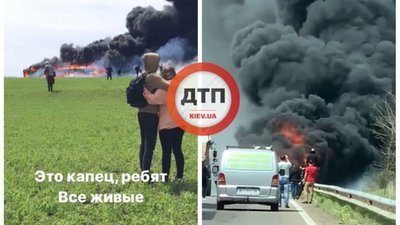 На трасі "Київ - Одеса" згорів автобус (ФОТО, ВІДЕО)