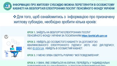 Інформацію про субсидії можна переглянути в особистому кабінеті на порталі ПФУ