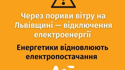Через пориви вітру на Львівщині зафіксовані відключення електроенергії